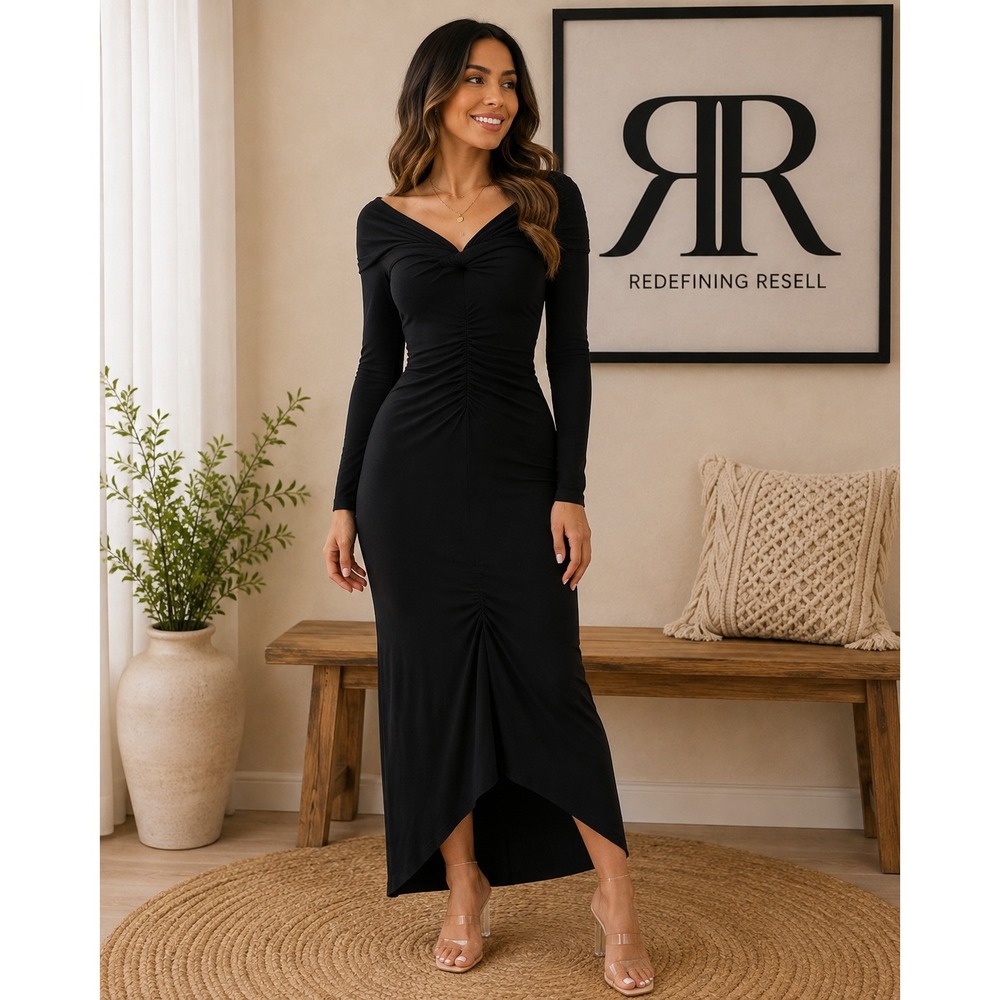 Diane von Furstenberg Sylviana Black Ruched Lyocell Wool Dress DVFD L3R002 S